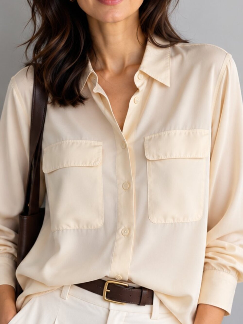 Liz Claiborne Collection 100% Silk Blouse Ivory Cream Size S PTP20